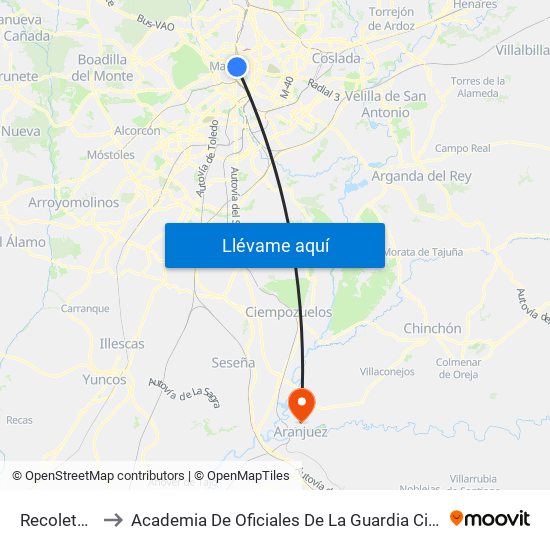 Recoletos to Academia De Oficiales De La Guardia Civil map