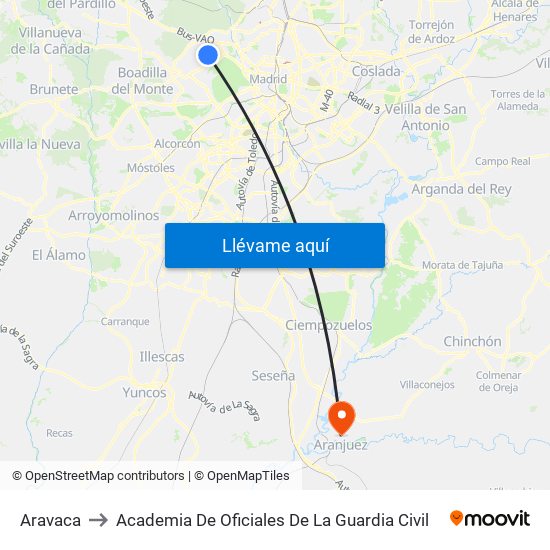 Aravaca to Academia De Oficiales De La Guardia Civil map