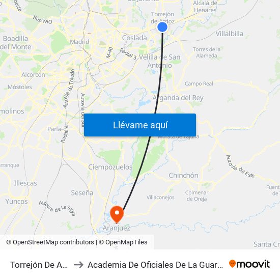 Torrejón De Ardoz to Academia De Oficiales De La Guardia Civil map