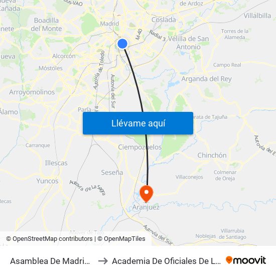Asamblea De Madrid - Entrevías to Academia De Oficiales De La Guardia Civil map