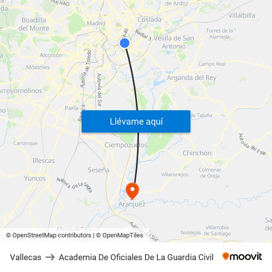 Vallecas to Academia De Oficiales De La Guardia Civil map