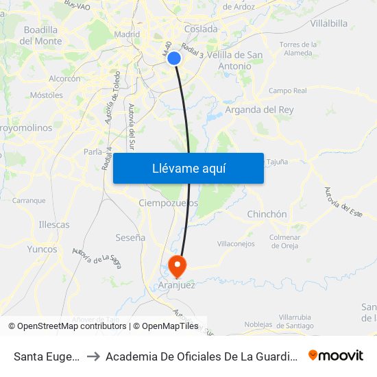 Santa Eugenia to Academia De Oficiales De La Guardia Civil map
