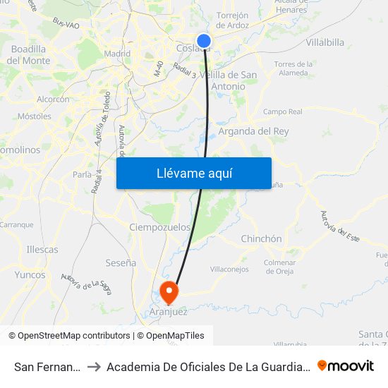San Fernando to Academia De Oficiales De La Guardia Civil map