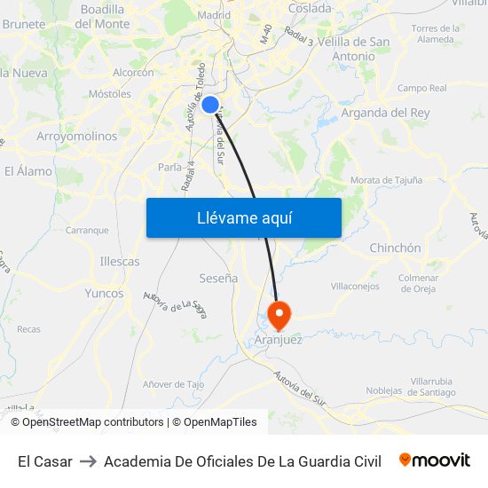 El Casar to Academia De Oficiales De La Guardia Civil map