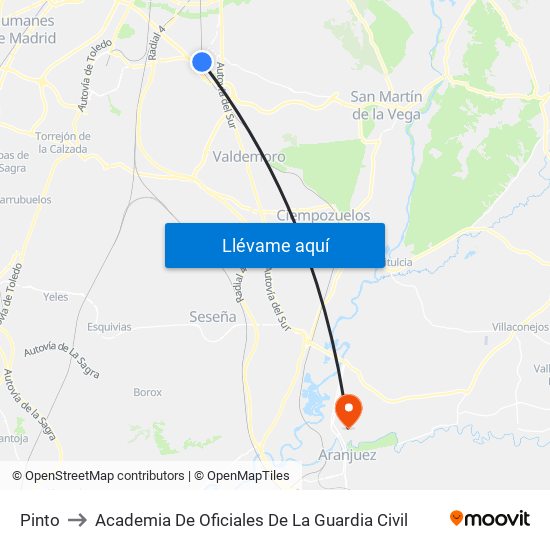 Pinto to Academia De Oficiales De La Guardia Civil map