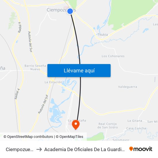 Ciempozuelos to Academia De Oficiales De La Guardia Civil map
