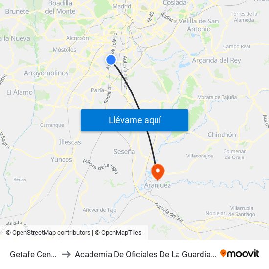 Getafe Centro to Academia De Oficiales De La Guardia Civil map