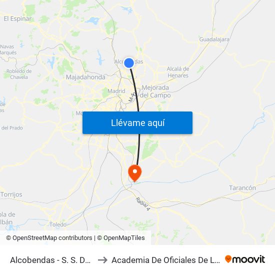 Alcobendas - S. S. De Los Reyes to Academia De Oficiales De La Guardia Civil map