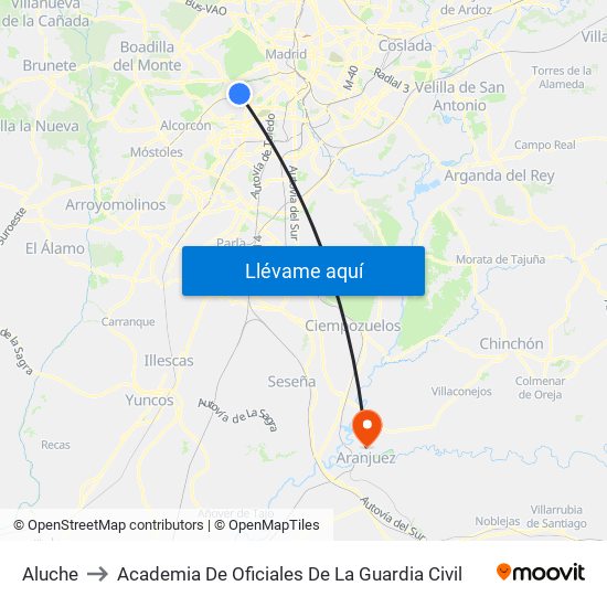 Aluche to Academia De Oficiales De La Guardia Civil map