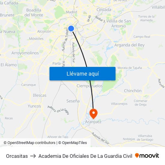 Orcasitas to Academia De Oficiales De La Guardia Civil map