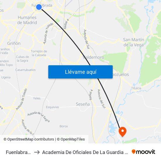 Fuenlabrada to Academia De Oficiales De La Guardia Civil map