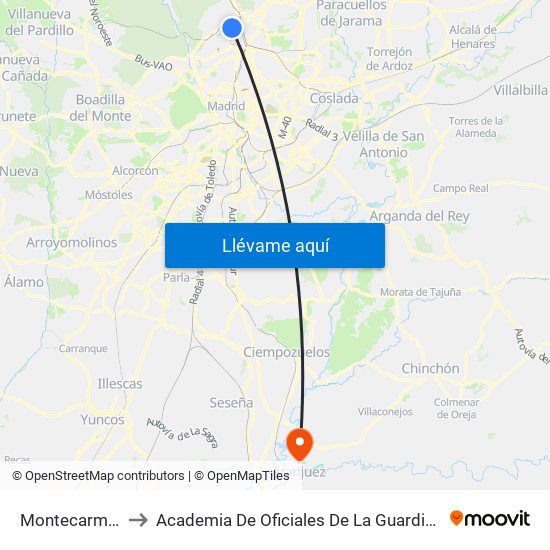 Montecarmelo to Academia De Oficiales De La Guardia Civil map