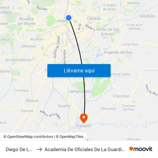 Diego De León to Academia De Oficiales De La Guardia Civil map