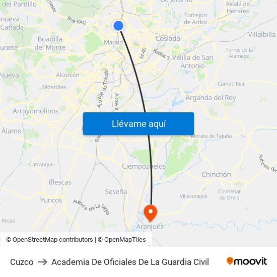 Cuzco to Academia De Oficiales De La Guardia Civil map