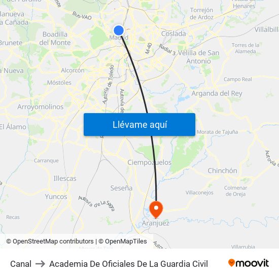 Canal to Academia De Oficiales De La Guardia Civil map