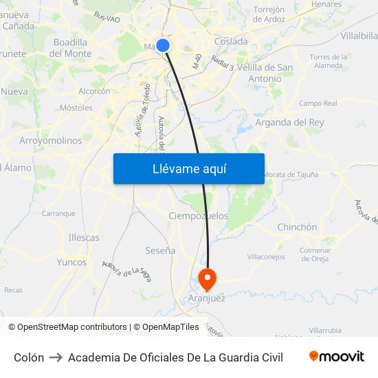 Colón to Academia De Oficiales De La Guardia Civil map