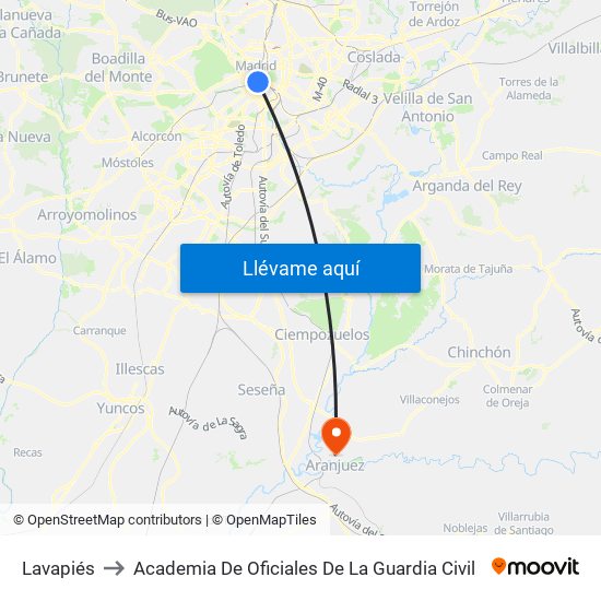 Lavapiés to Academia De Oficiales De La Guardia Civil map