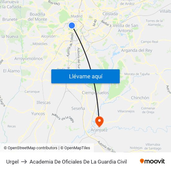 Urgel to Academia De Oficiales De La Guardia Civil map