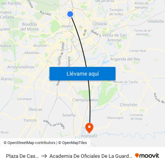 Plaza De Castilla to Academia De Oficiales De La Guardia Civil map