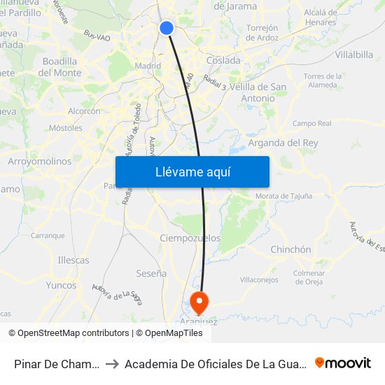 Pinar De Chamartín to Academia De Oficiales De La Guardia Civil map