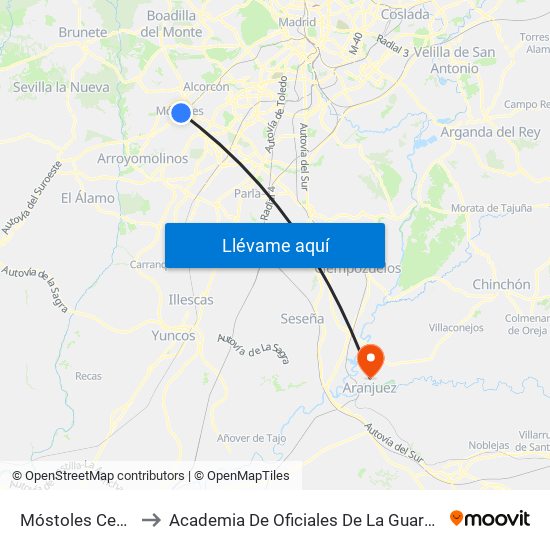 Móstoles Central to Academia De Oficiales De La Guardia Civil map
