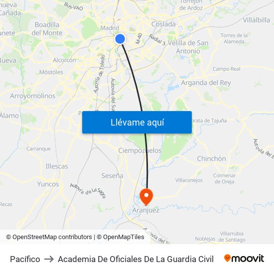 Pacífico to Academia De Oficiales De La Guardia Civil map
