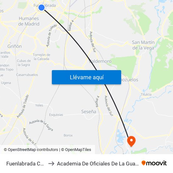 Fuenlabrada Central to Academia De Oficiales De La Guardia Civil map