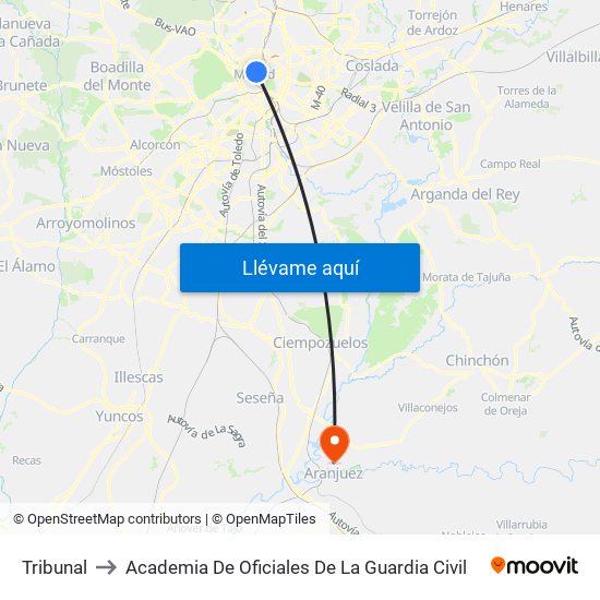 Tribunal to Academia De Oficiales De La Guardia Civil map