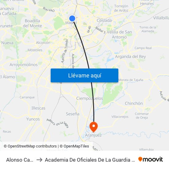 Alonso Cano to Academia De Oficiales De La Guardia Civil map