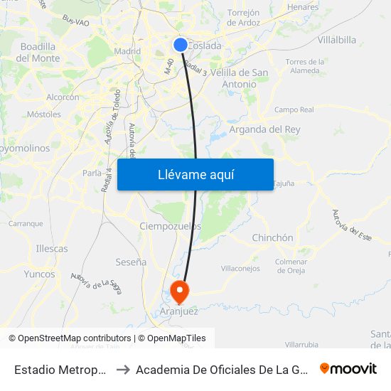 Estadio Metropolitano to Academia De Oficiales De La Guardia Civil map