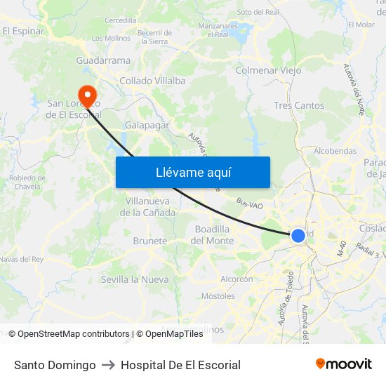 Santo Domingo to Hospital De El Escorial map