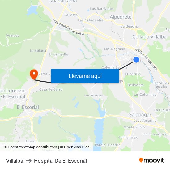 Villalba to Hospital De El Escorial map