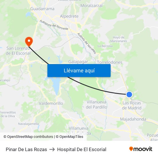 Pinar De Las Rozas to Hospital De El Escorial map