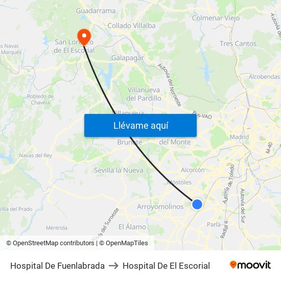 Hospital De Fuenlabrada to Hospital De El Escorial map