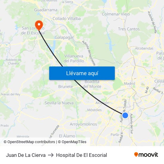 Juan De La Cierva to Hospital De El Escorial map