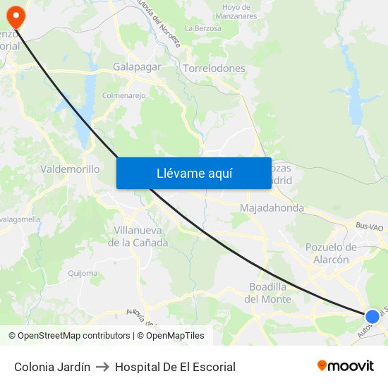 Colonia Jardín to Hospital De El Escorial map