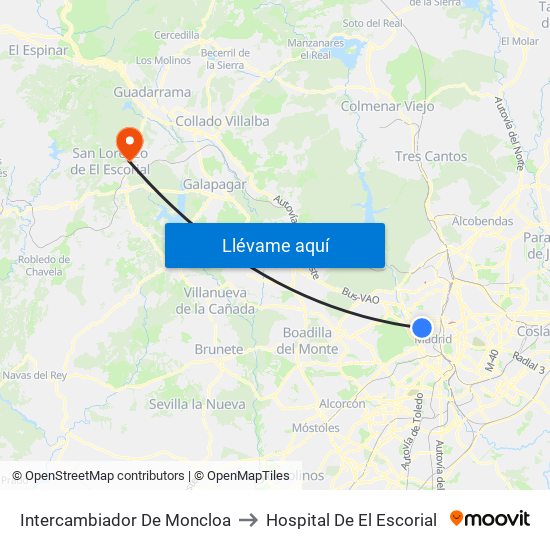 Intercambiador De Moncloa to Hospital De El Escorial map
