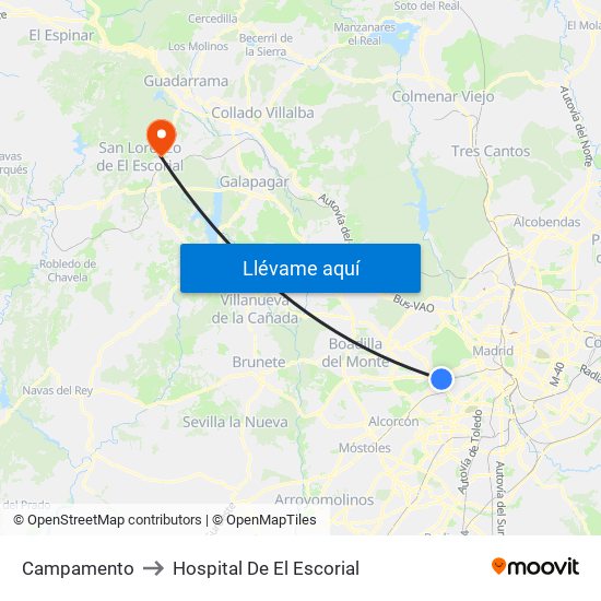 Campamento to Hospital De El Escorial map