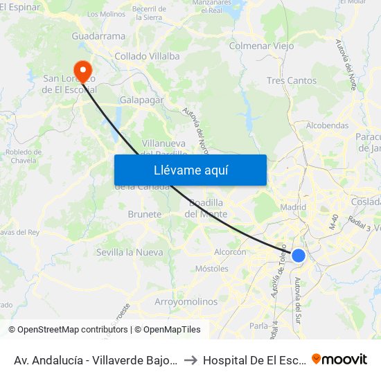Av. Andalucía - Villaverde Bajo Cruce to Hospital De El Escorial map