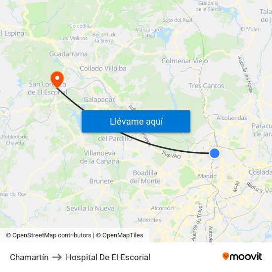 Chamartín to Hospital De El Escorial map