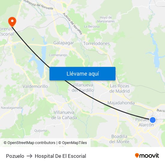 Pozuelo to Hospital De El Escorial map