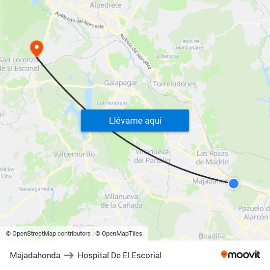 Majadahonda to Hospital De El Escorial map