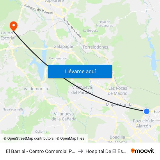 El Barrial - Centro Comercial Pozuelo to Hospital De El Escorial map