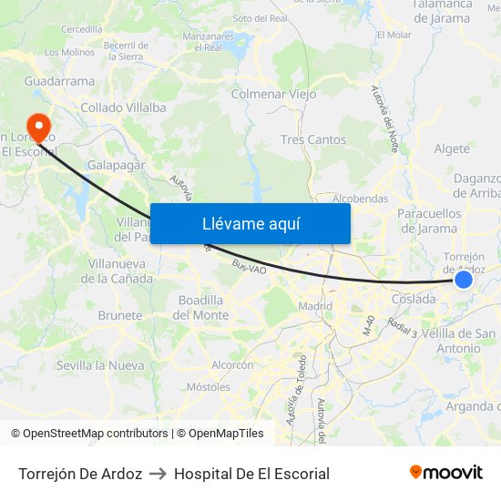 Torrejón De Ardoz to Hospital De El Escorial map
