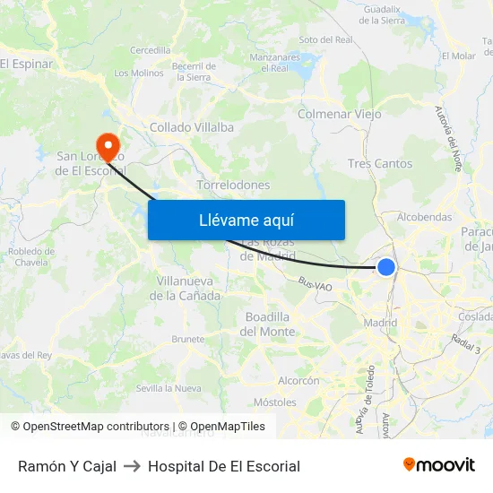 Ramón Y Cajal to Hospital De El Escorial map