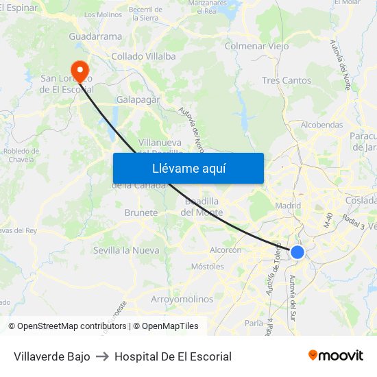 Villaverde Bajo to Hospital De El Escorial map