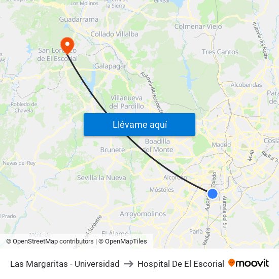 Las Margaritas - Universidad to Hospital De El Escorial map