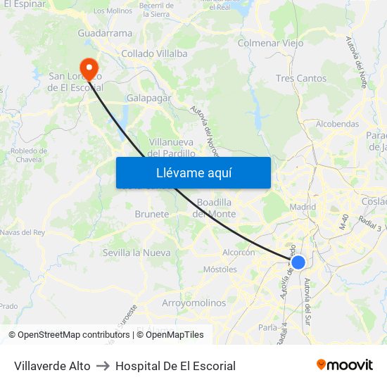 Villaverde Alto to Hospital De El Escorial map