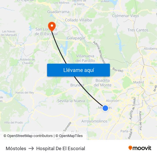 Móstoles to Hospital De El Escorial map
