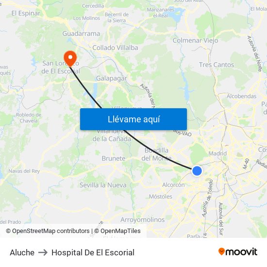 Aluche to Hospital De El Escorial map